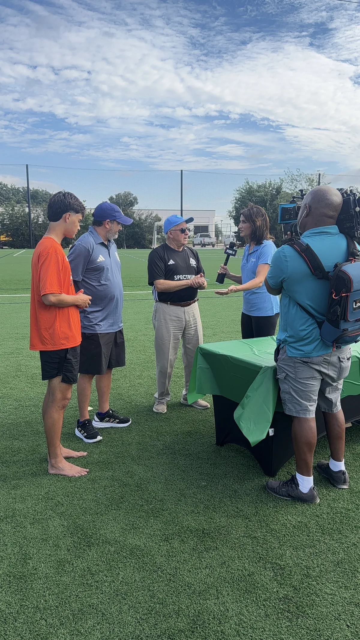 Fox 4 outdoor interview at Soccer Spectrum